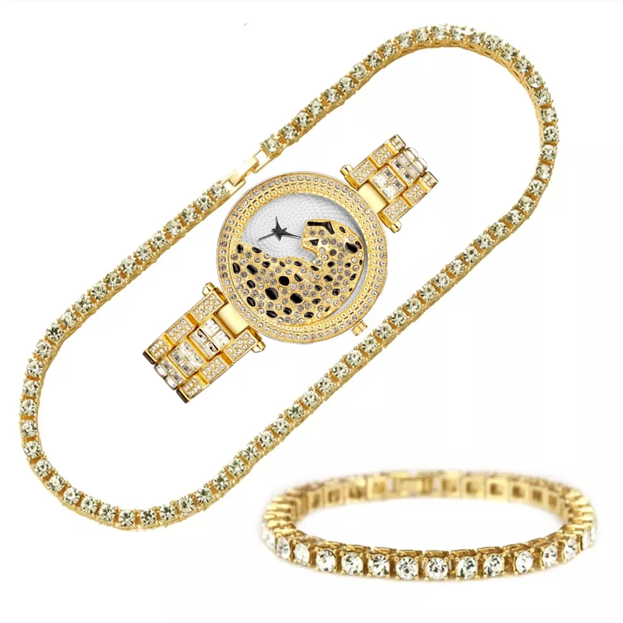 Tennis Chain Top Brand Necklace + Watch + Bracelet Hip Hop Miami Curb Iced Out Paved Rhinestone Women Jewelry Set Fashion Choker