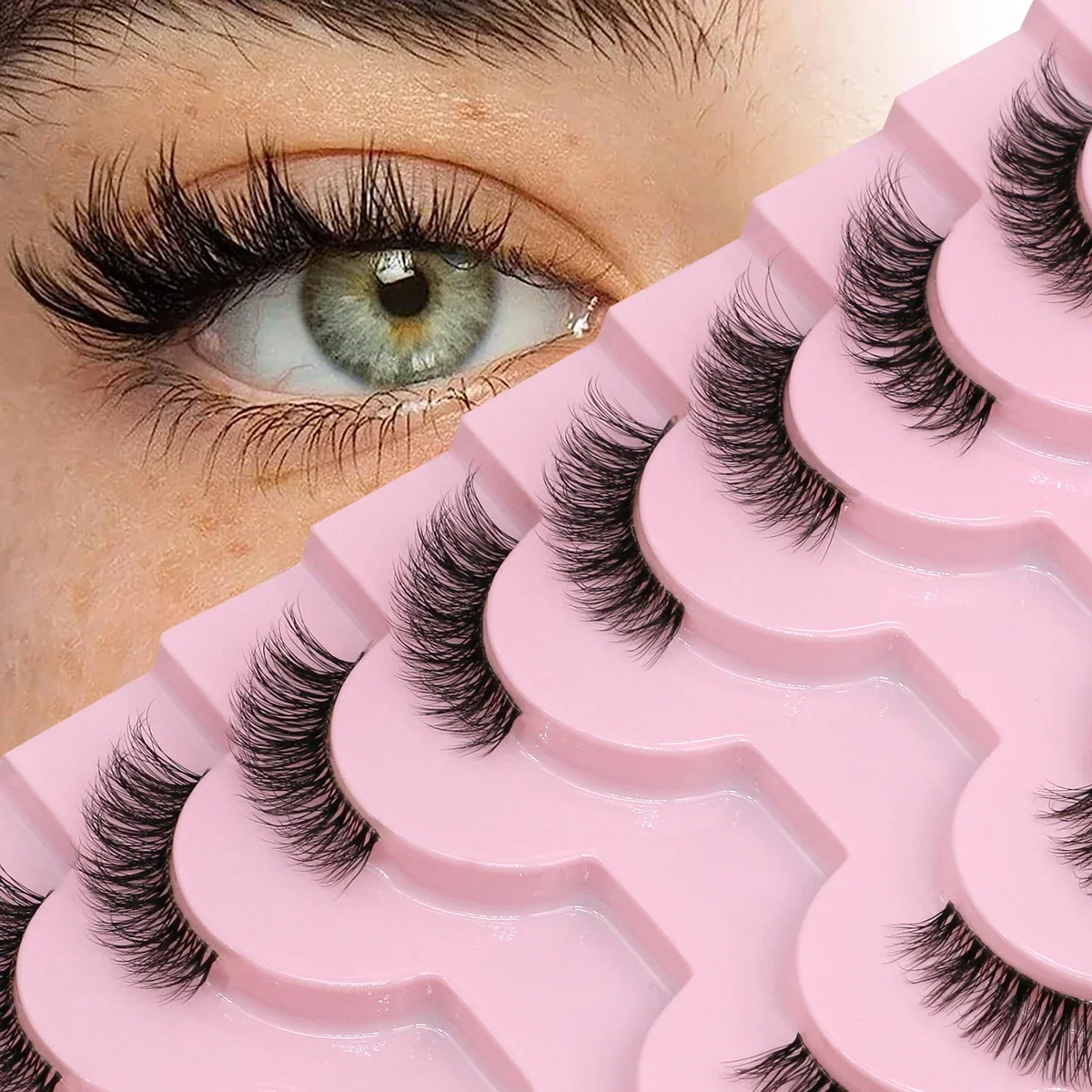 Half Fake Eyelashes GROINNEYA Soft Natural Cat Eye Lashes Natural Look Nvisible Band Fluffy Eyelashes