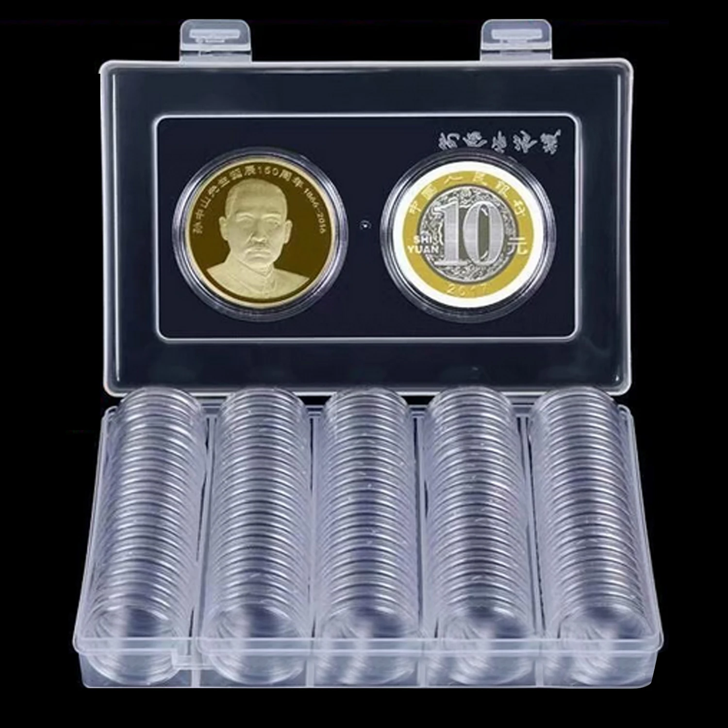 100 Pieces 30mm Coin Holder Coin Capsules and 100Pcs 3 Sizes Foam Cushions with Clear Plastic Storage Organizer Box for Coin Collection Supplies 25/27/30mm