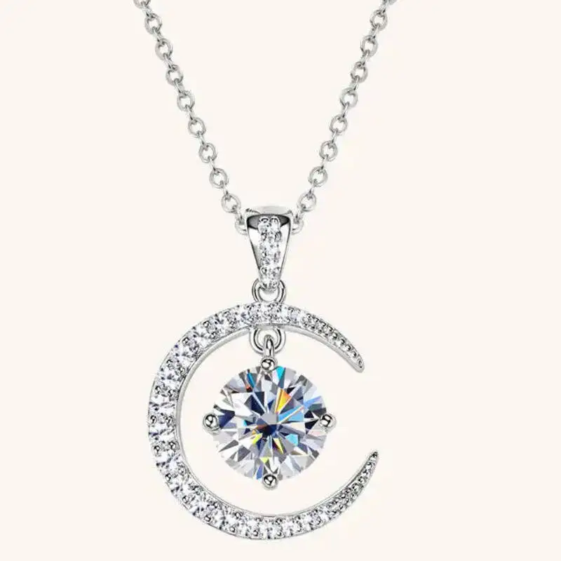 2CT D-Farbiger Moissanit Stern-Mond-Anhänger Halskette für Damen 925 Sterling Silber Luxuriöser Funkelnder Schmuck Partygeschenk