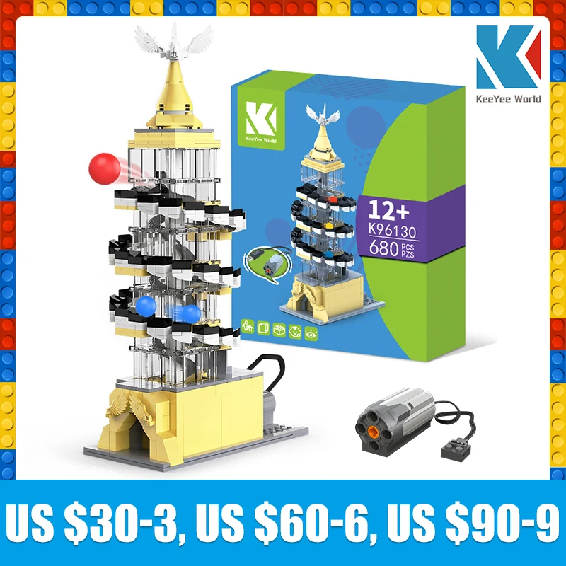 Keeyee World K96130 Kaiyu Infinite Sliding Ball Tower Electric Loop Trackball Pipeline Building Blocks Mattoni Giocattoli Bambini Moc Sets