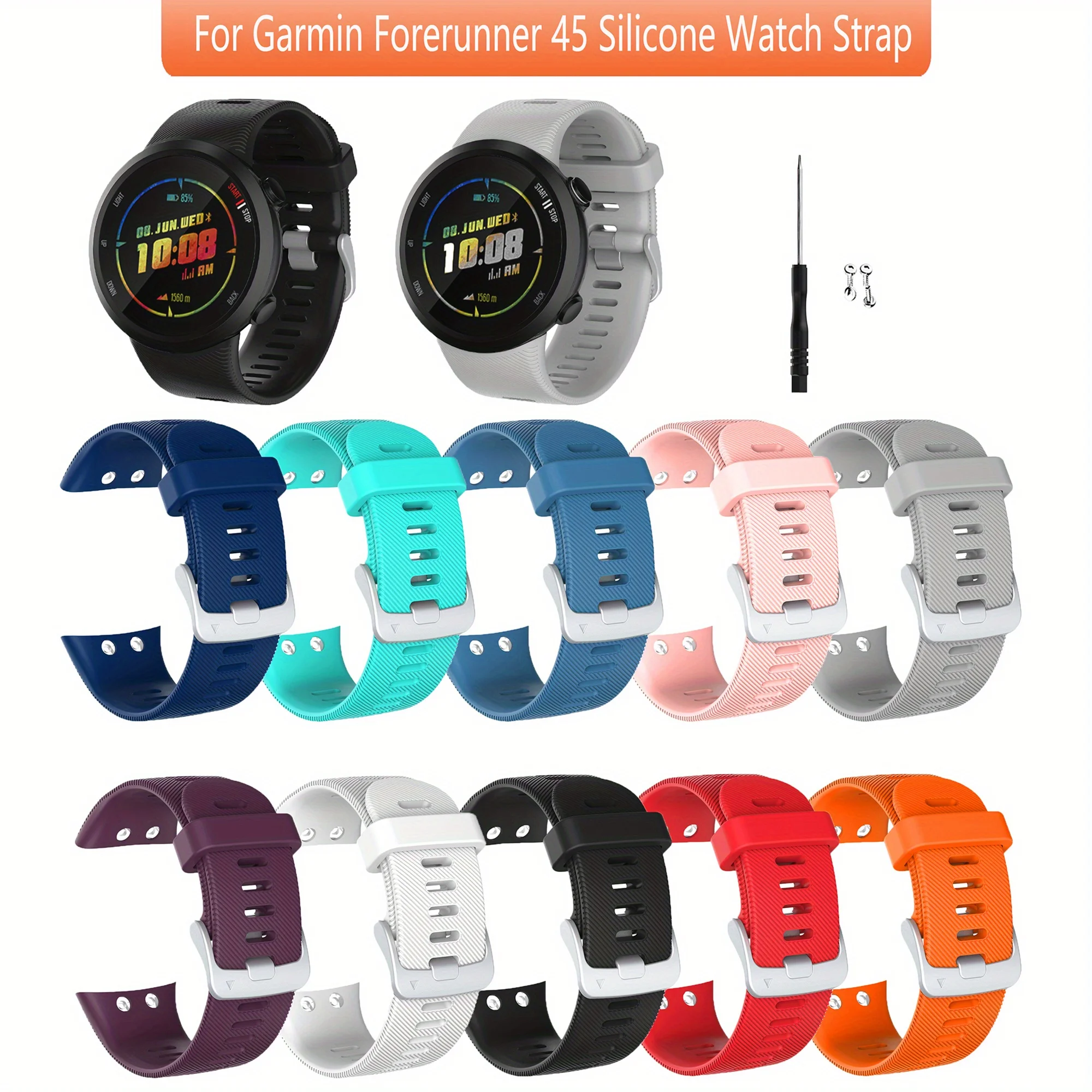 Premium 20mm Soft Silicone Watchband with Tool – Replacement Wristband Strap