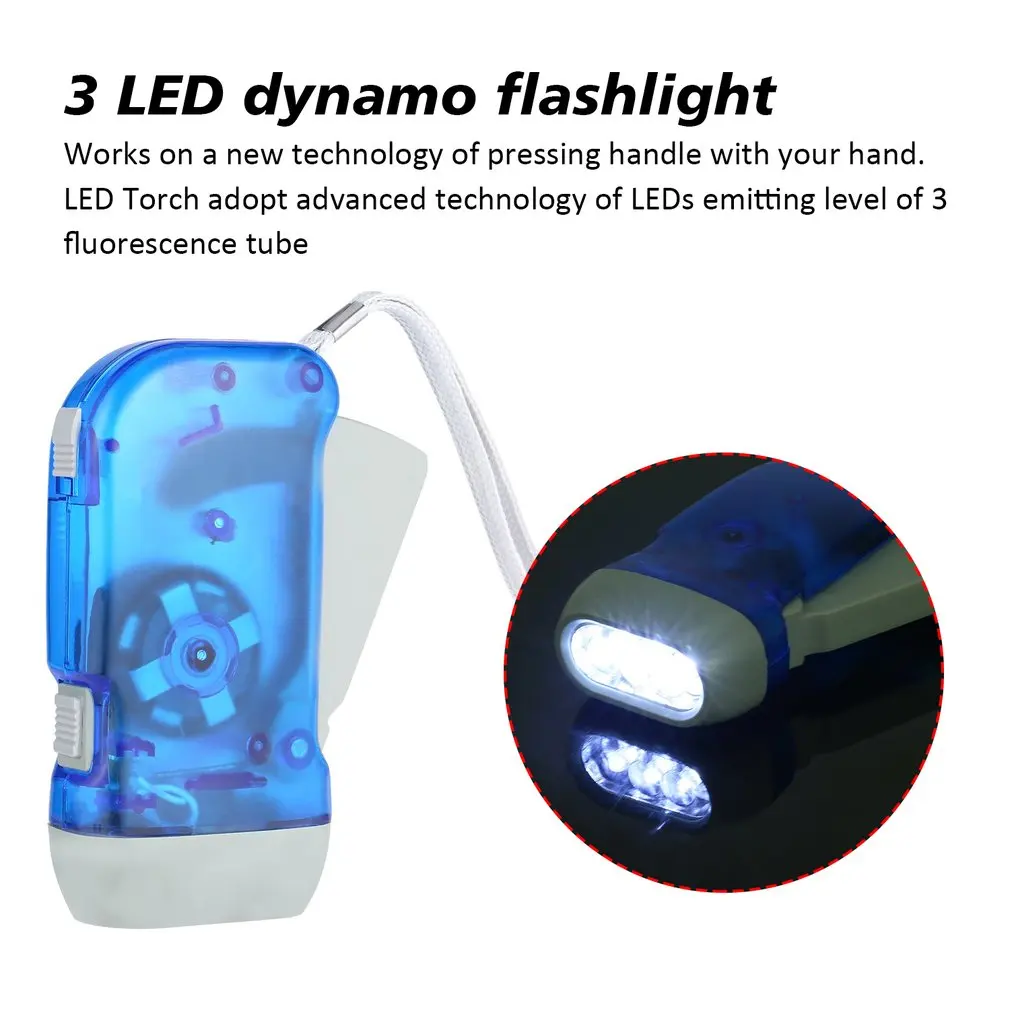 

Hot 3 LED Hand Pressing Dynamo Crank Power Wind Up Flashlight Torch Light Hand Press Crank Camping Lamp Light For Outdoor Home