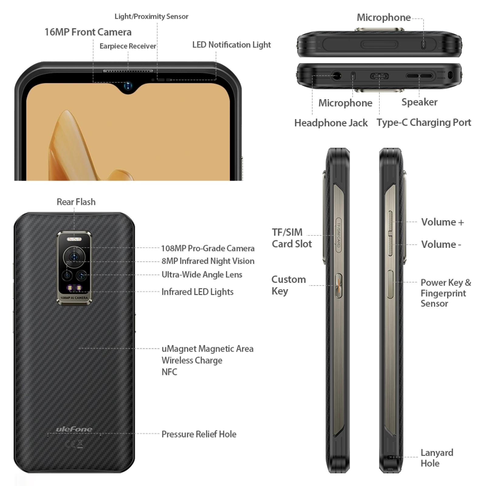 Смартфон Ulefone Armor 17 Pro, 8 + 256 ГБ, 6,58 дюйма, МП, Helio G99