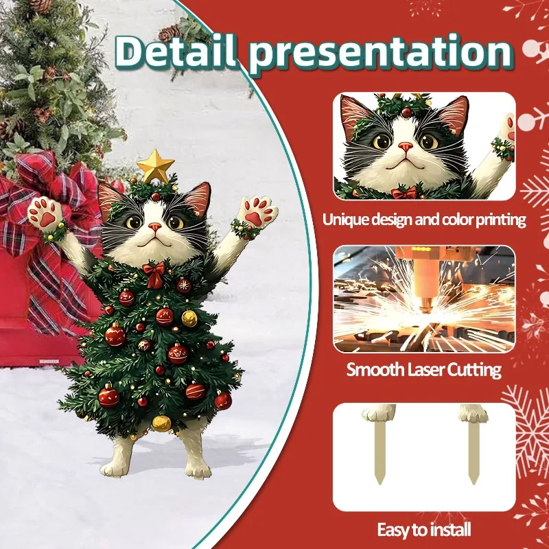 Christmas Cat Metal Craft Decoration - Hollow Outdoor Garden Stake for Home Decor - Convenient and Practical Yard Ornament