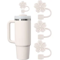 Begonia Flower Silicone Straw Covers - Set of 3 Dust-Proof Reusable Caps (3pcs Light beige)