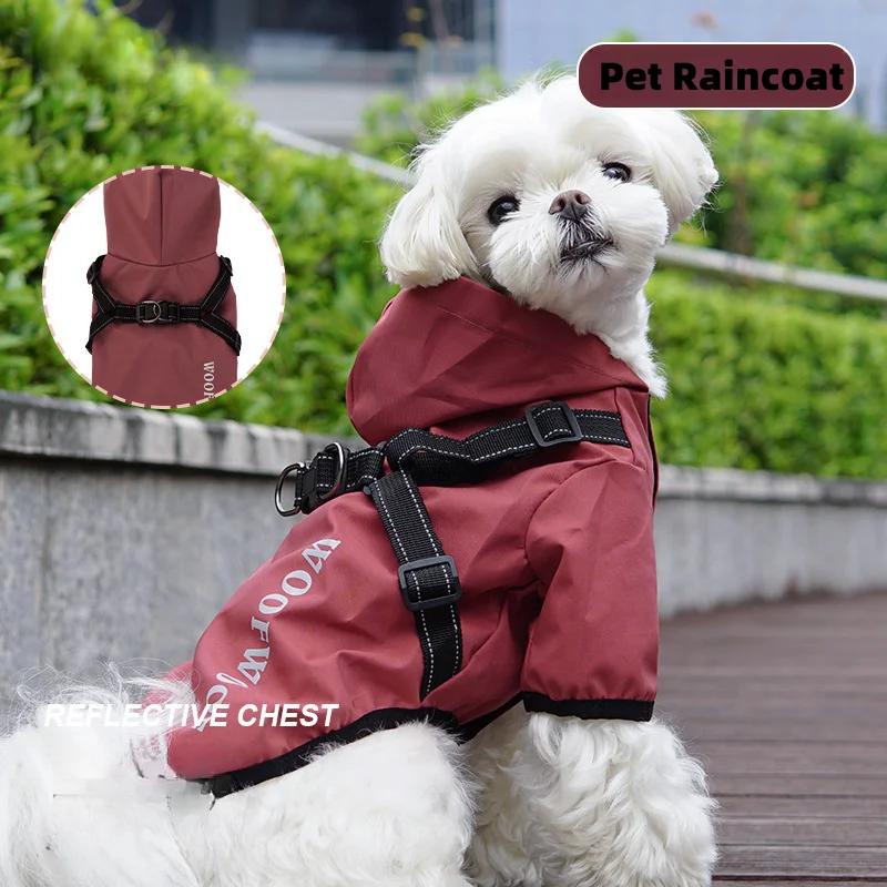 

Dog Raincoat Four Foot Waterproof Bag Poncho Small And Medium Dog Clothes Teddy Pomme Reflective Pet Clothes Rain Proof