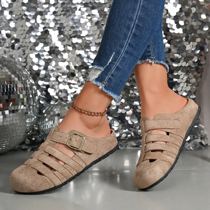 2026 Fashion Retro Soft Sole Non Slip Summer Round Toe Flat Shoes Comfortable Versatile Women Sandals_vogvips.com