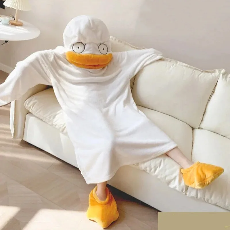 

Cartoon Duck Pajamas Funny Gintama Elizabeth Cosplay Women Men Sleep Blanket Nightgown Anime Bathrobe with Shoes Cosplay Costume