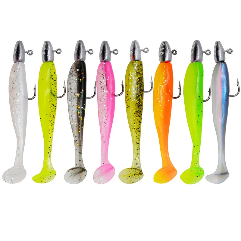 5PCS Lot T-tail Soft Fishing Bait Matched Head Hooks Artificial Wobblers