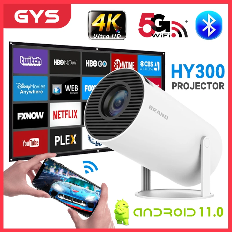 

HY300 Android 11.0 Mini Projector LED Beamer Home Cinema 200ANSI 720P WIFI Smart TV for 1080P 4K Via HDMI with Carry Bag