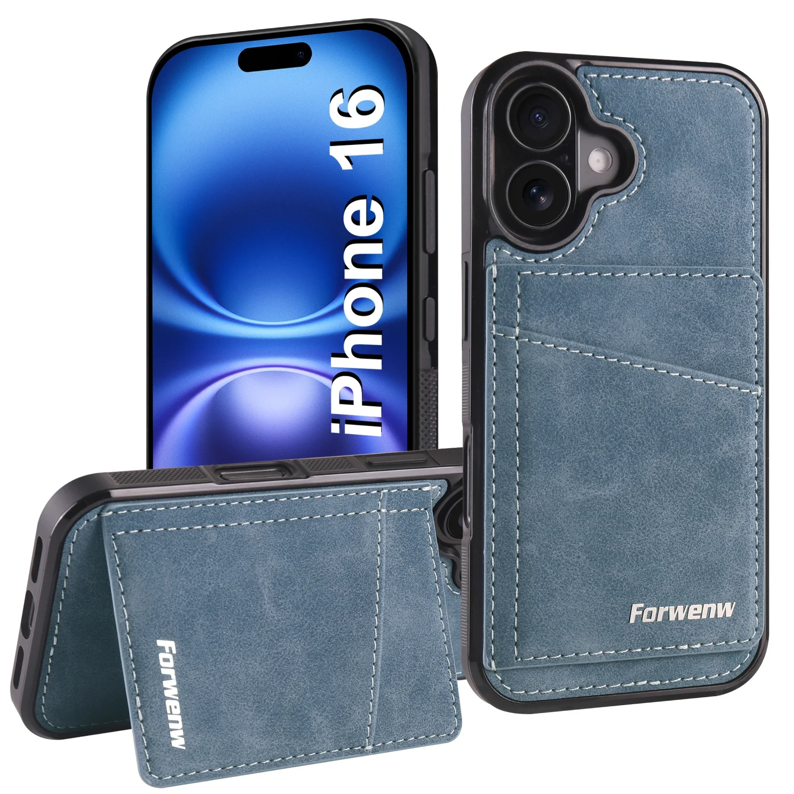 RFID Blocking Leather Flip Wallet Case with Kickstand and Card Slots