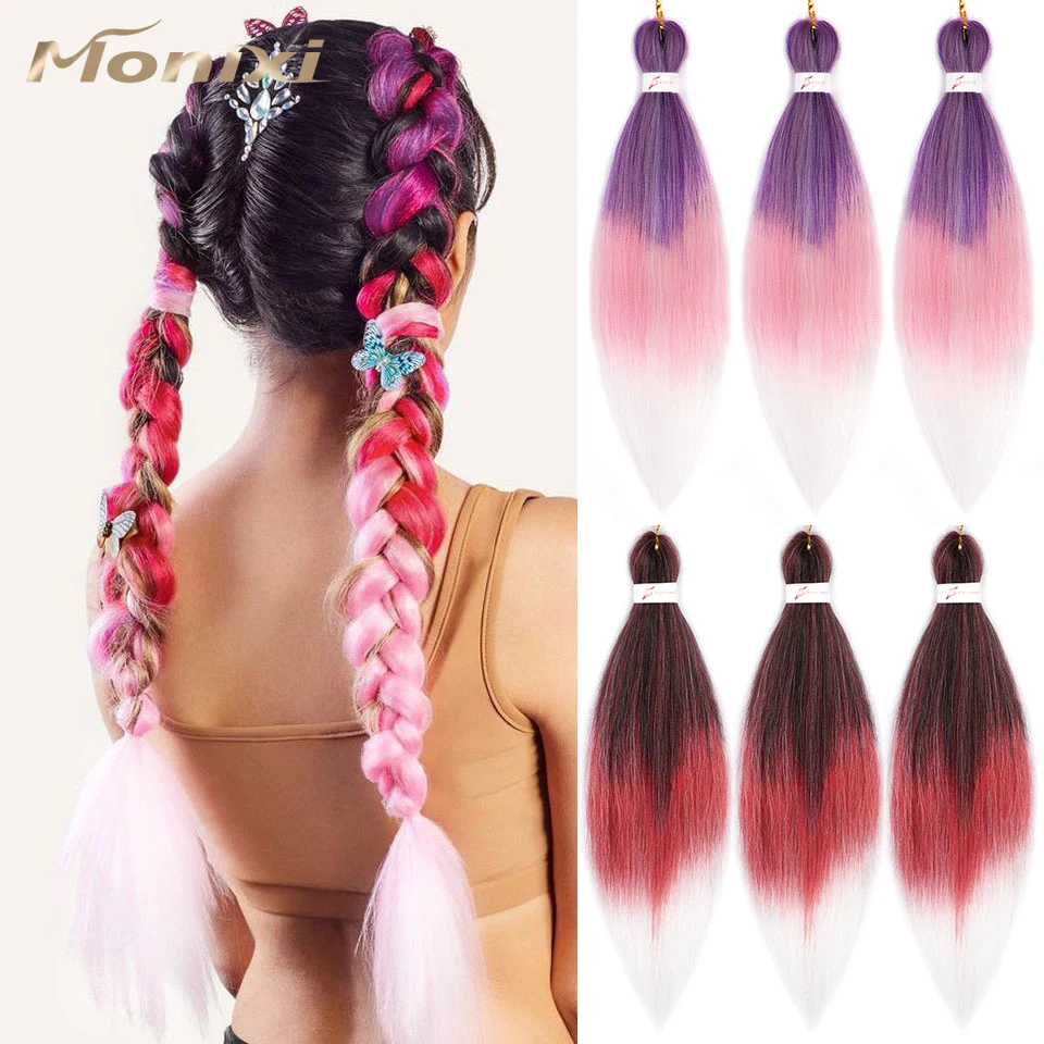 

MONIXI Synthetic Long Yaki Straight Ponytail Colorful Braids Ponytail Extensions for Chlid/Women 26'' Ombre Braiding Hair Daily