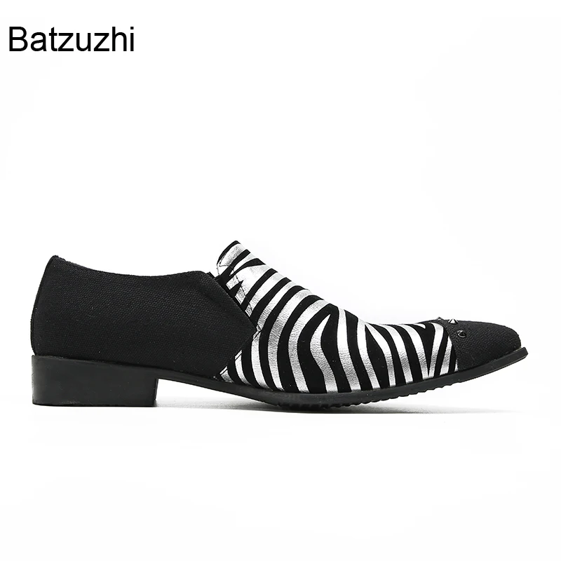 Batzuzhi New Design Shoes Men Black Zebra-stripe Leather Dress Shoes Men Slip on Formal Business, Party Shoes Man,Big Size 37-47