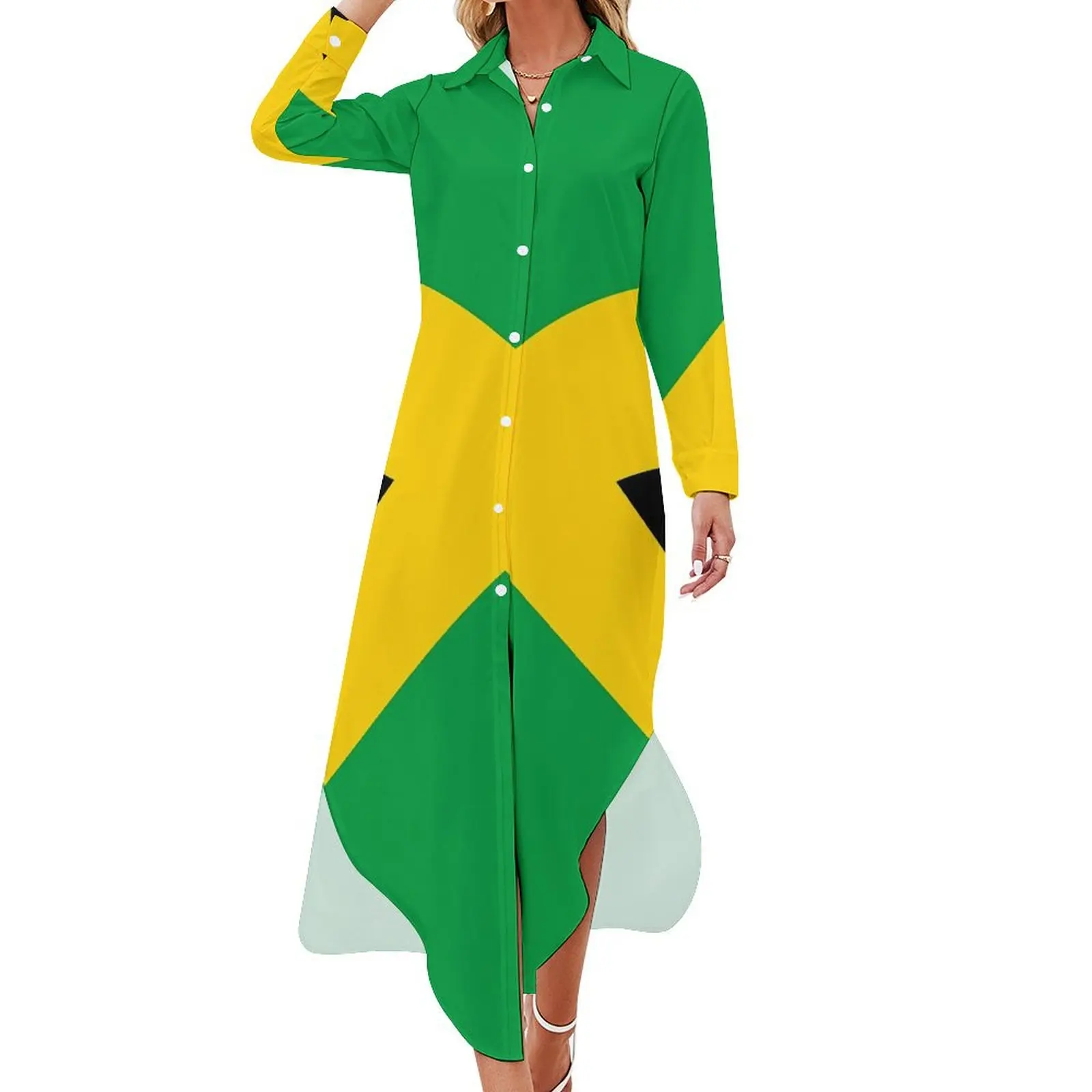 

Jamaica Flag Chiffon Dress Sexy V Neck National Celebration Retro Dresses Women Street Style Casual Dress Birthday Present