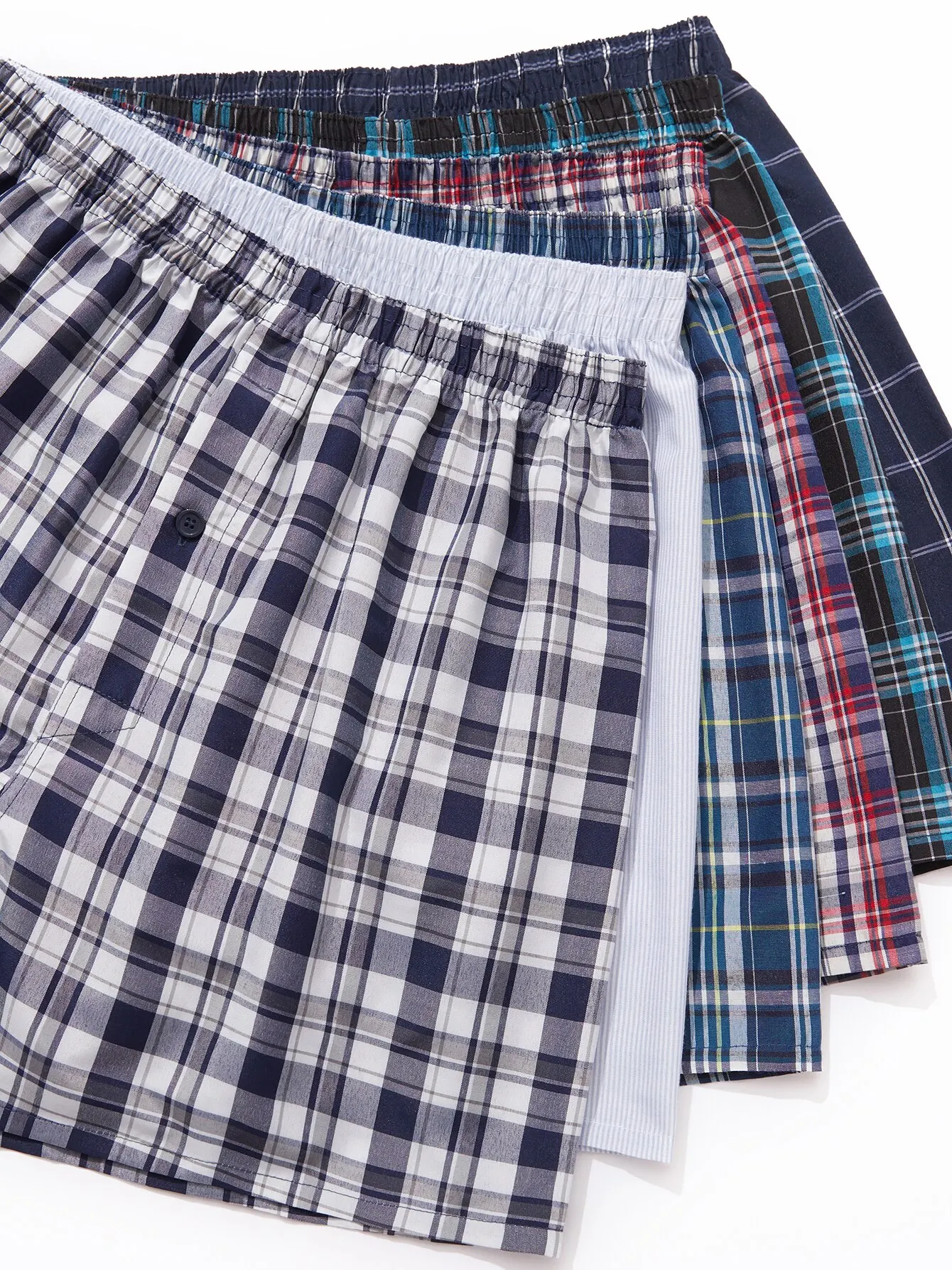 6 Pcs Boxer Shorts Casual Plaid Elastic Waistband Button Mens Boxer Underwear Woven Shorts For Home Random Color boxer shorts