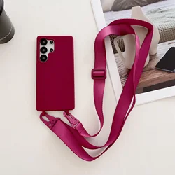 Shockproof TPU Crossbody Lanyard Silicone Phone Case with Soft Cover - Galaxy S23 Ultra (Claret)