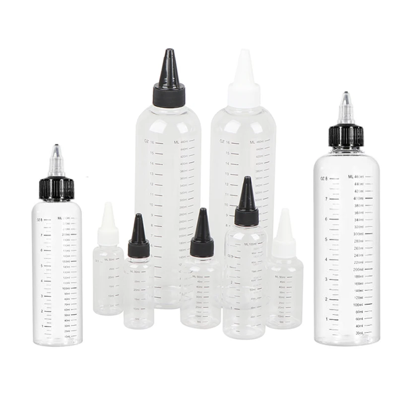 

20Pcs 30ml-500ml Plastic Refillable Bottle PET Oil Liquid Dropper Bottles Twist Top Cap Tattoo Pigment Ink Hair Dye Containers