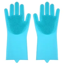 Pet Grooming & Cleaning Multi - Functional Silicone Gloves (Blue)