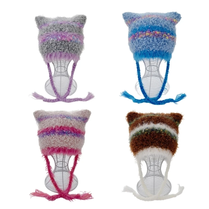 

Thicken Cat Ear Plush Beanie Ear Protecting Winter Driving Hat for Girls