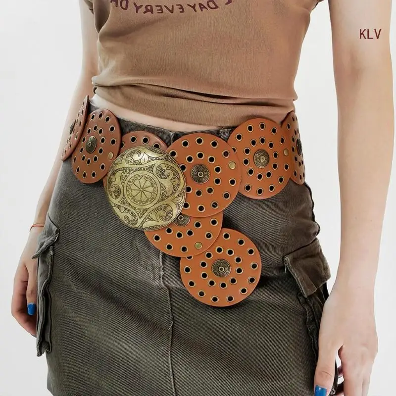 

Vintage Belt for Women Exaggerated Cowgirl Belt Lady Wide Belt for Jeans Pants Teens Girl Y2K Decorative Waistbelt