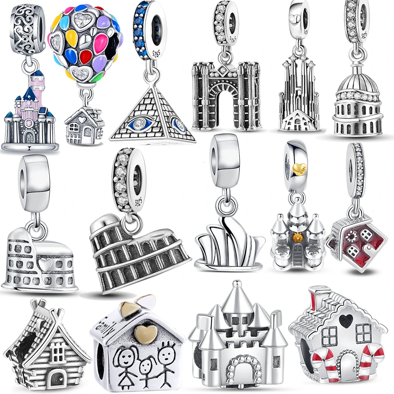 

925 Sterling Silver Charm Retro Opera Family House Castle Dangle Fit Original Pandora Bracelet DIY Jewelry Gifts Making