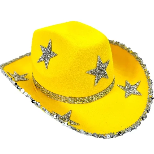Cowgirl Hats Diamond Glitter Western Hat for Women Fashion Rhinestone Star Wide Brim Cowgirl Caps for Wedding Music Costume Party
