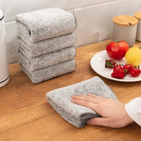 

Bamboo Charcoal Dishcloth Household Absorbent Cleaning Cloth Microfiber Kitchen Non-stick Oil Towel Rag Kitchen Tools