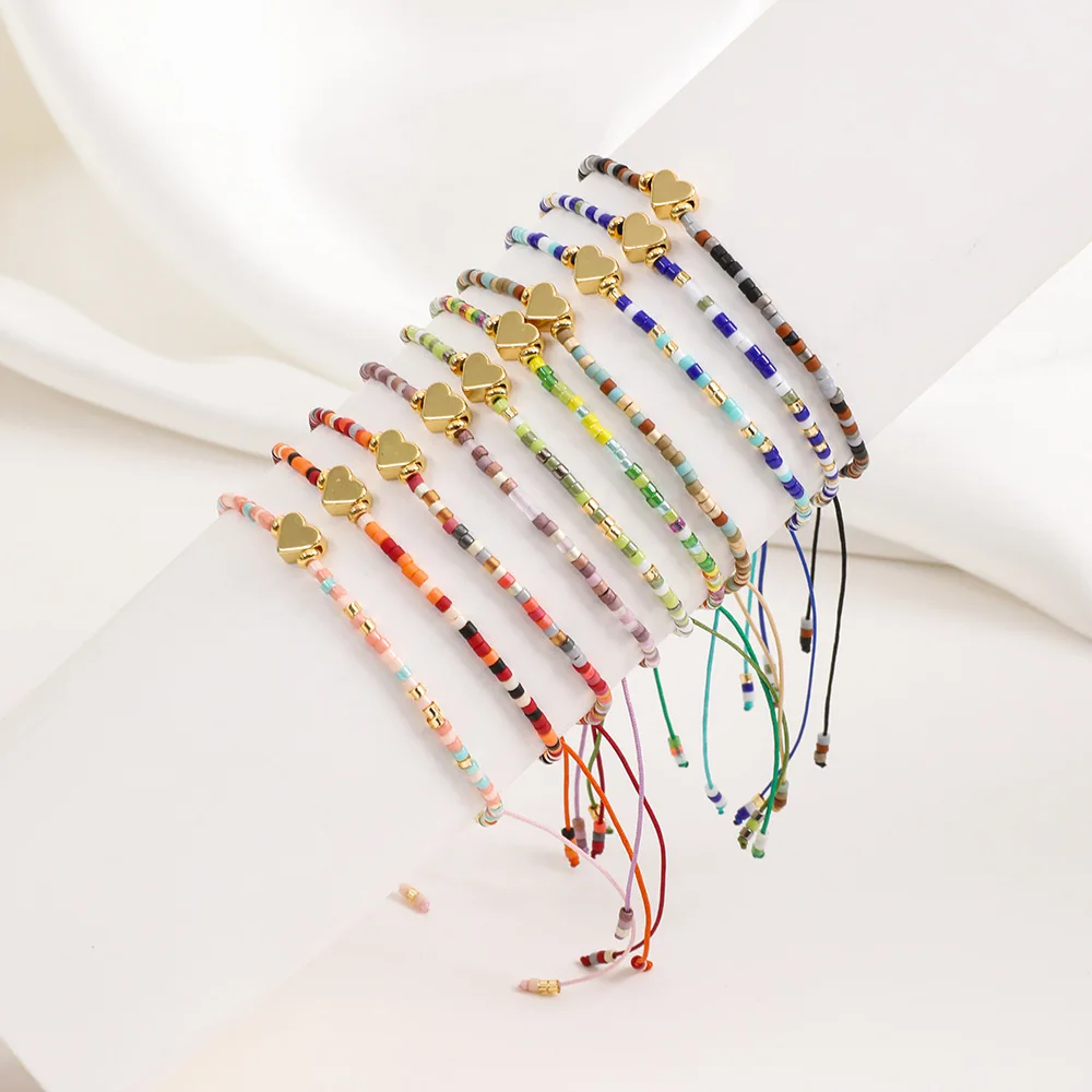 New Mix Color Boho Trefoli Charm Heart Love Miyuki Seed Bead Bracciale Per Donna Bracciale Pieghevole Con Coulisse Gioielli All'Ingrosso