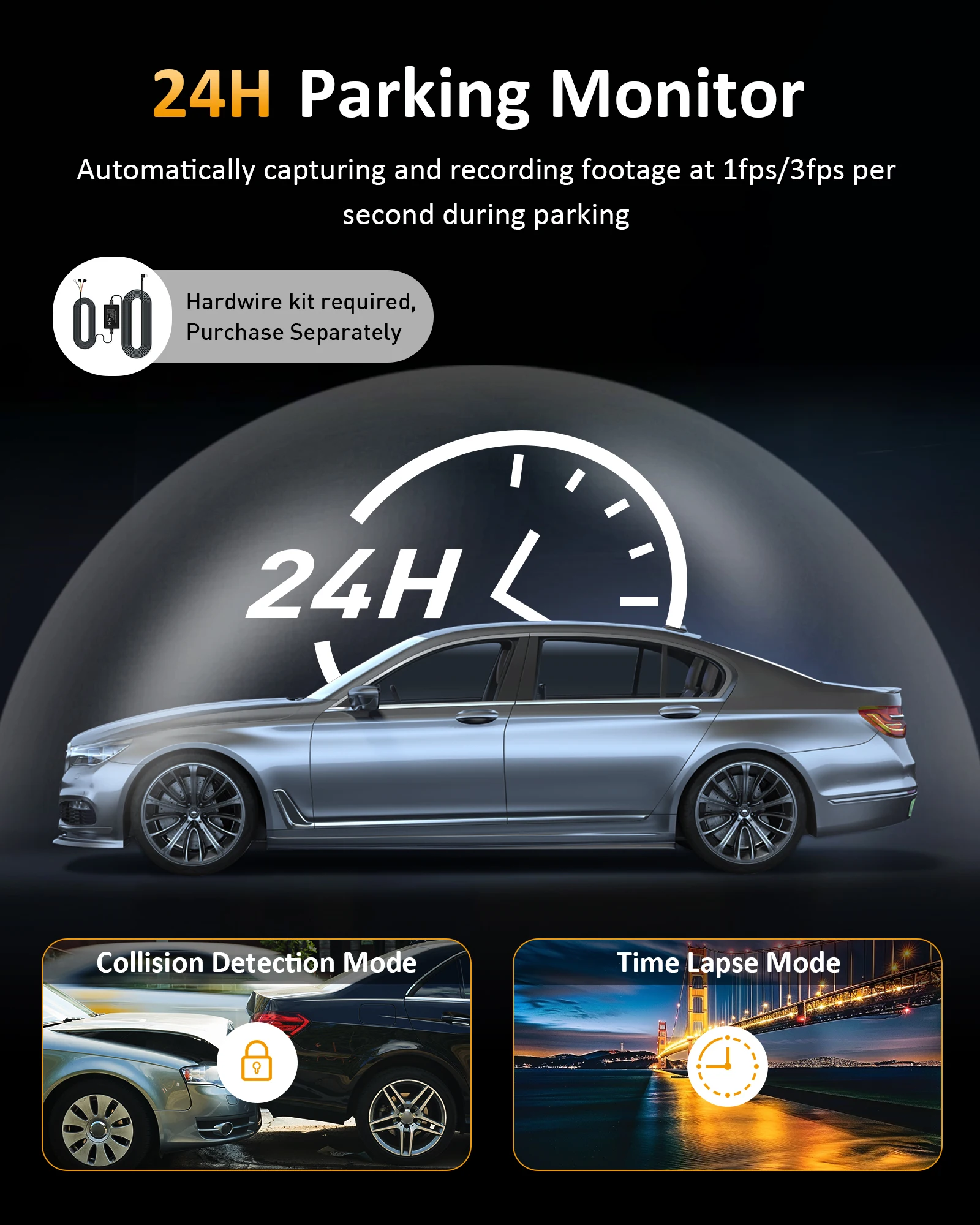4K UHD WiFi Car Dash Cam with Night Vision and Parking Monitor