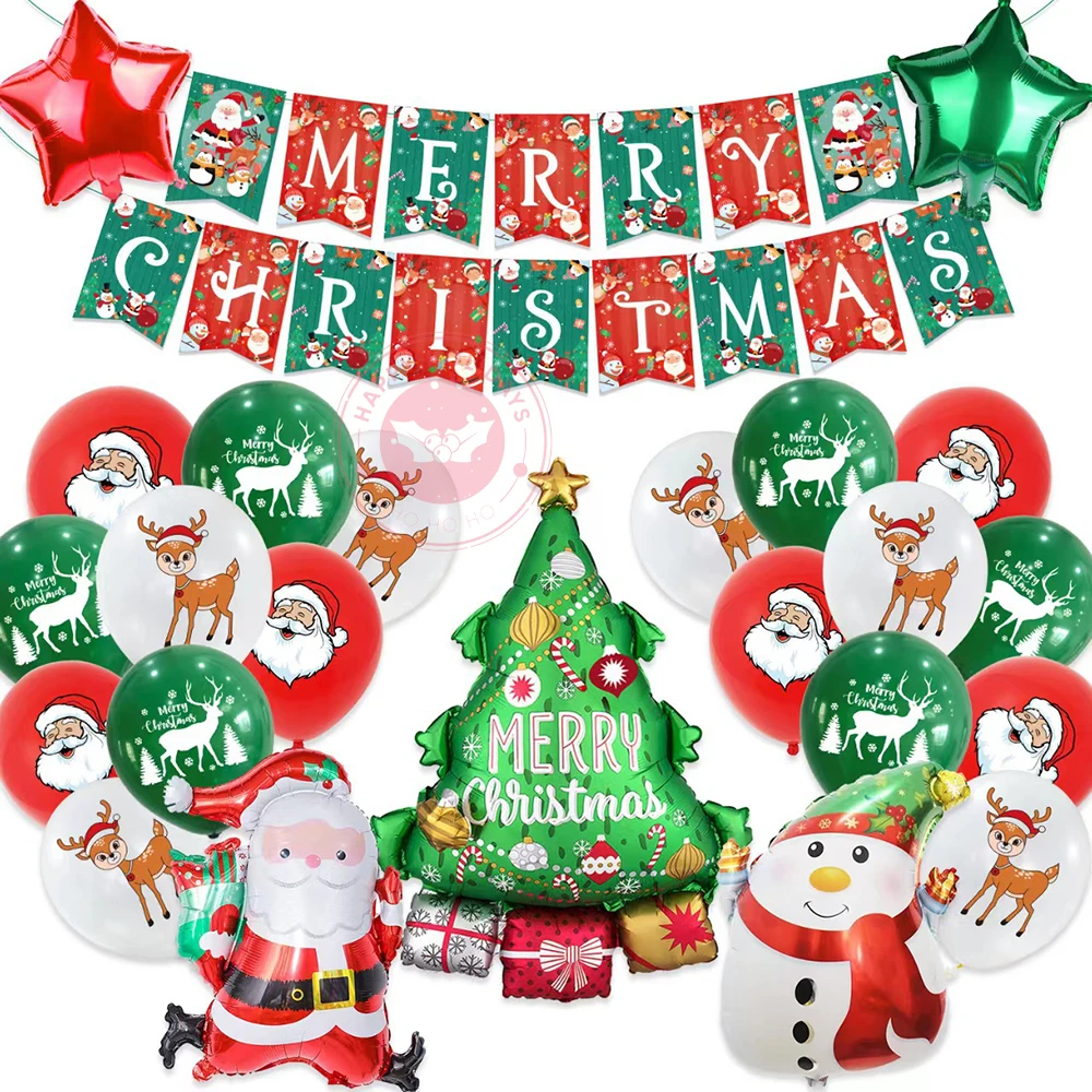 

Christmas Decorations Suit Letter Flag Pulling Snowman Santa Claus Balloons Christmas Tree Aluminum Foil Balloon Festival Decor