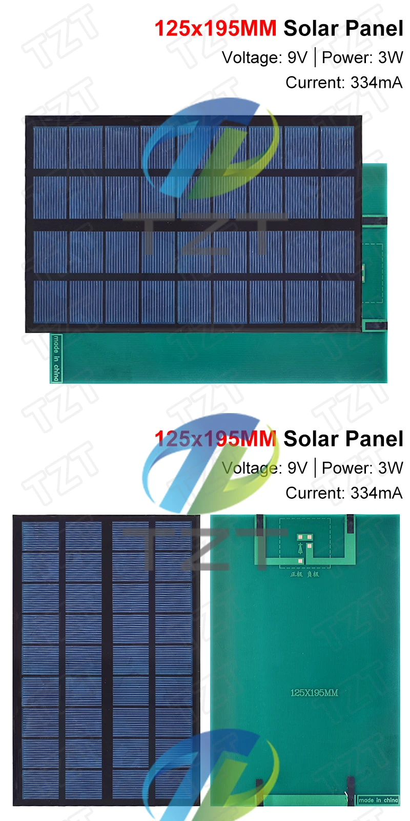 1/2/5PCS 9V 334mA 3W Solar Panel TZT Polykristalline 125*195MM Mini Sunpower Solar System DIY für Batterie Handy Ladegerät – Detail 7