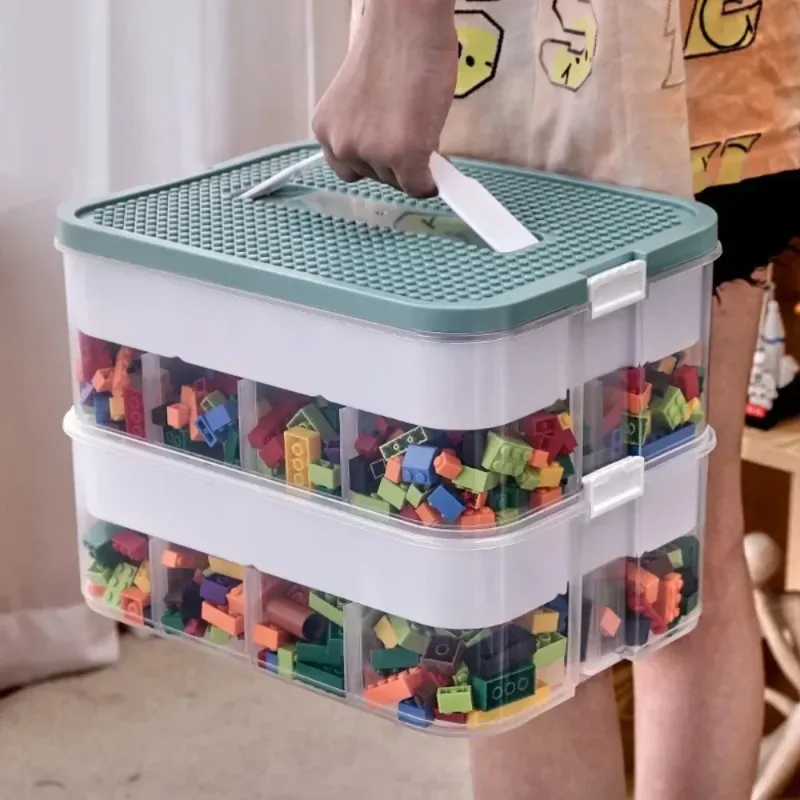 Scatola di Stoccaggio in Plastica Trasparente Impilabile, Resistente alla Polvere e all'Umidità, Organizzatore per Blocchi da Costruzione per Bambini - immagine 2