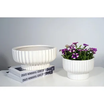 White Round Ceramic Flower Pot, 12-Inch Fischer Style Planter for Home or Garden 6