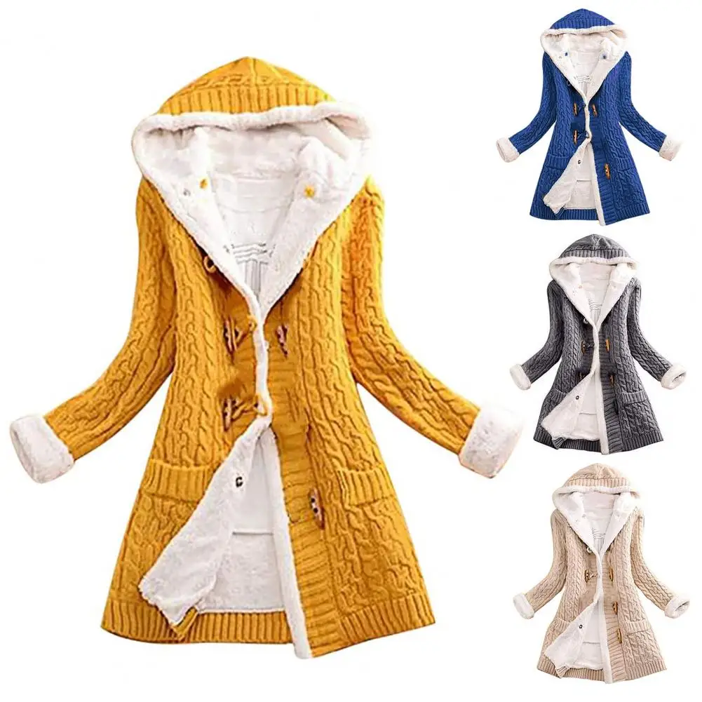 

Sweater Coat Chic Female Hooded Cardigan Casual Women Cardigan Autumn Fluffy Linen Jacket for Cold Days