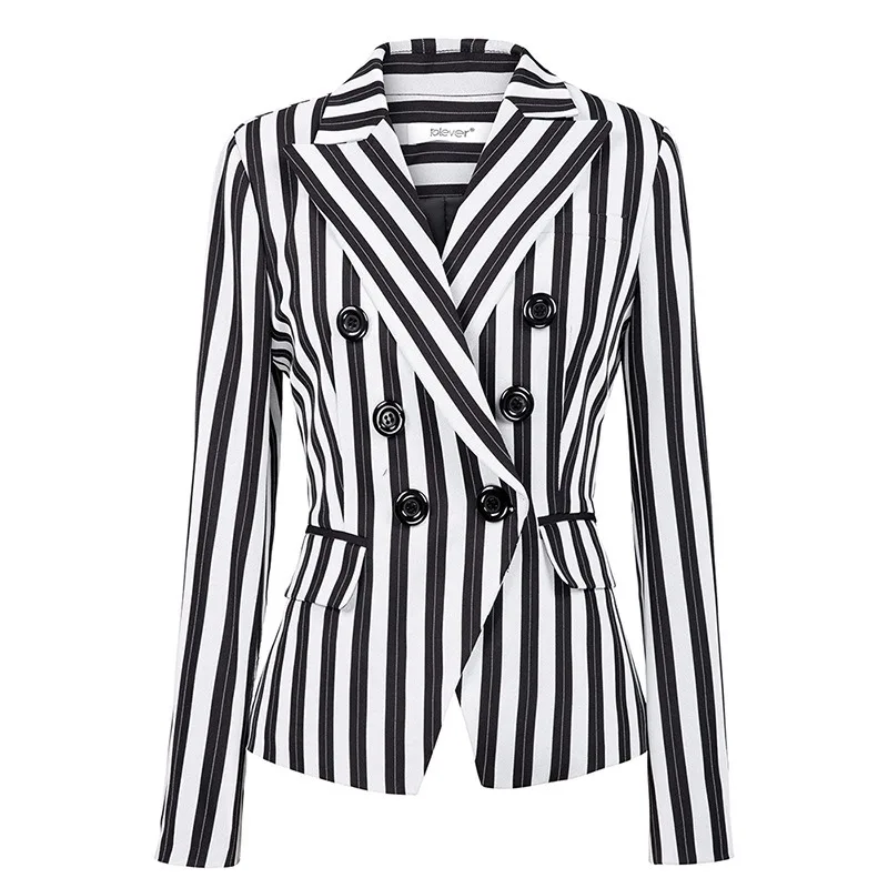 Vintage Indie Striped Blazer Suit Women Long Sleeve Double Breasted Suit 2023 Woman Commute Casual Jacket Blazer Plus Size Coat needbo fashion winter women blazer double breasted blazer coat slim long sleeve elegant suit casual solid female blazer 2021