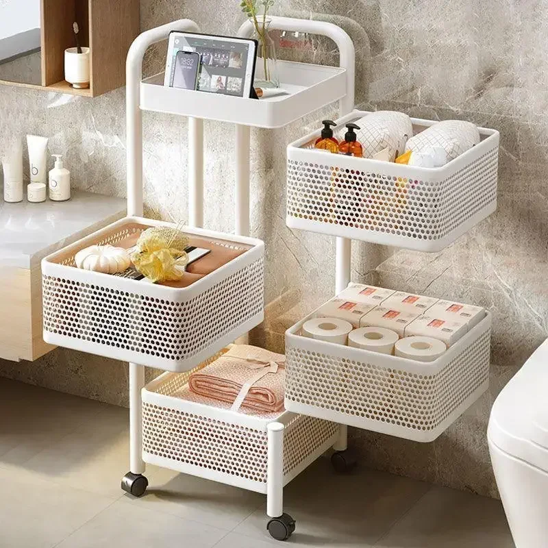 Multi-functional Storage Rack Vegetable and Fruit Basket Removable Rotating Kitchen Shelving Multi-floor Home Installation Free