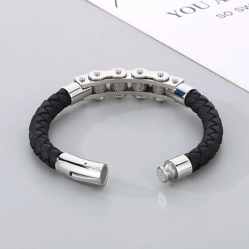 Vintage Stainless Steel Bicycle Chain Bracelet for Men Punk Woven Charm Leather Bracelet Gift Trend Party Jewelry