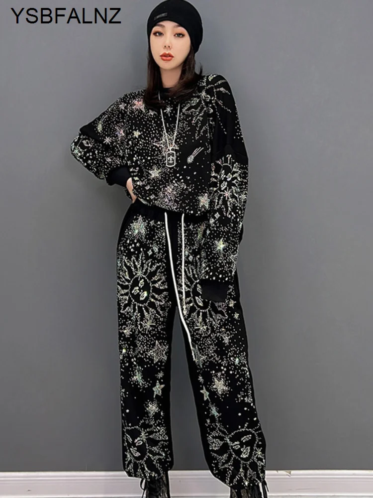 

Two-piece Set Women Printed Sweatshirts Drawstring Pants Autumn Casual Sports Set Jogger's Clothing Kit