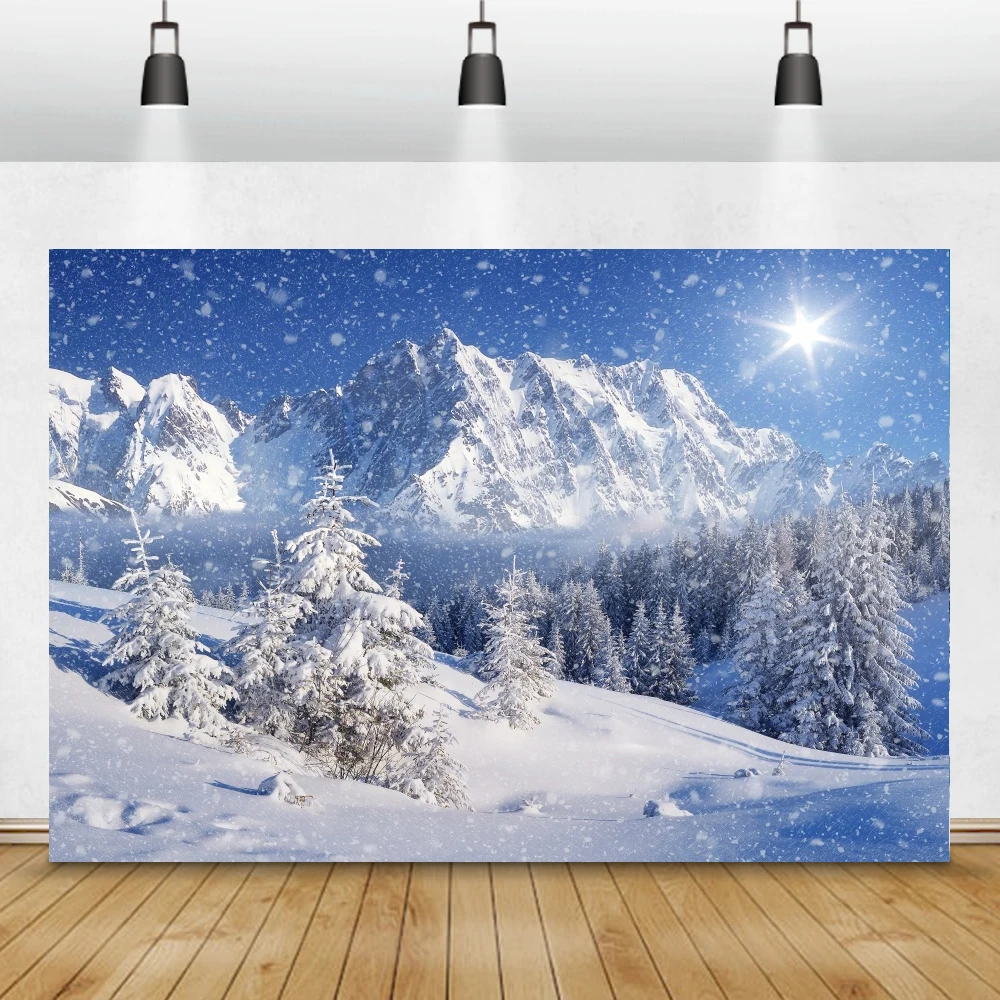 Winter Photophone Forest Pine Trees Snow Mountains Interior Home Decoration Photography Backdrop Photo Backgrounds Photozone