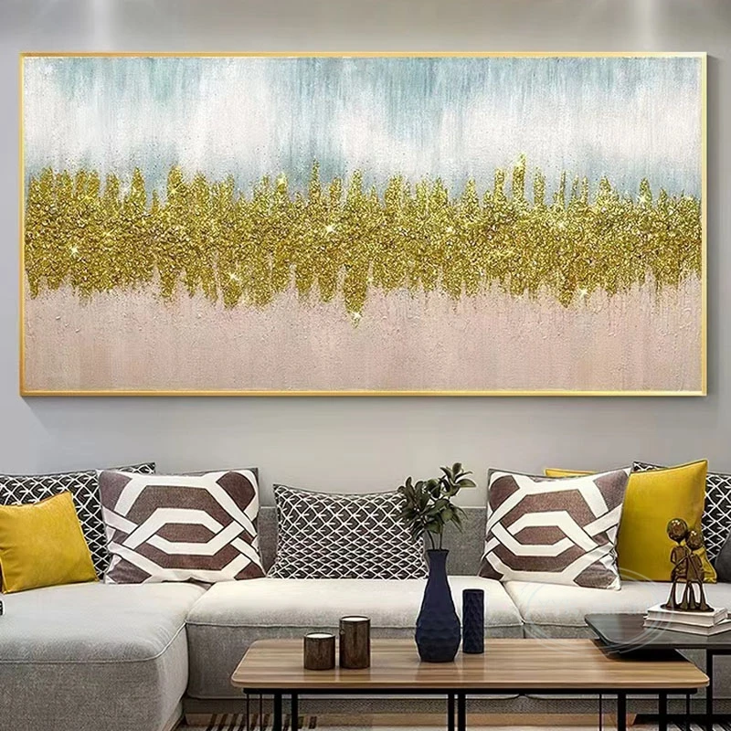 

Nordic Modern Abstract Ocean Waves And Beach Park Gold Pure Handmade Oil Painting Decoration Mural For Bedroom Dining Room Sofa