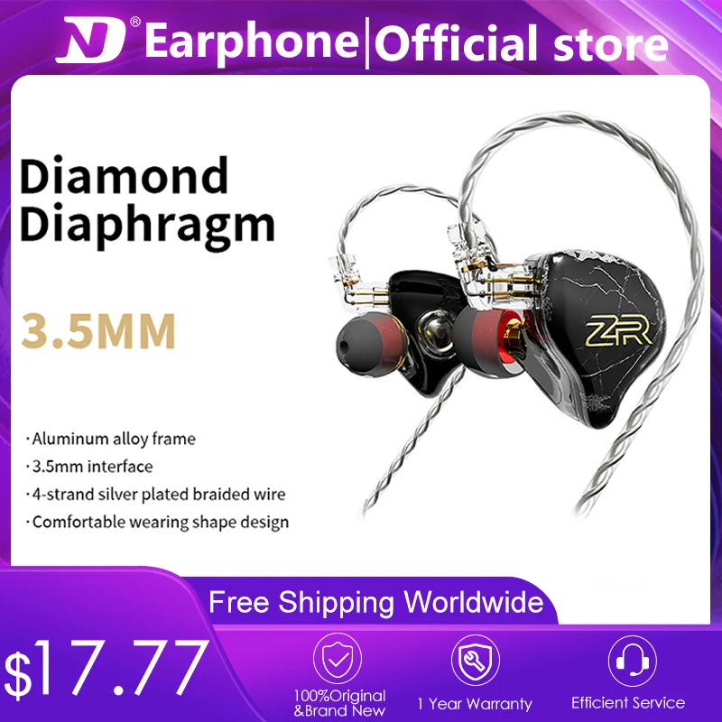 

Внутриканальные наушники ND HIFI ZR 10 мм, алмазная диафрагма высокого качества, четырехжильный Плетеный посеребренный провод