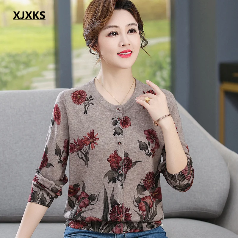

XJXKS High-end 100% Wool Knitted Jumper Sweaters Women's Cardigan 2023 Autumn Winter New Warm Single-breasted Jacket Coat