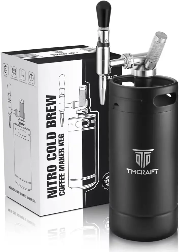 

Nitro Cold Brew Coffee Maker, Home Brew Coffee Keg with Stainless Steel Stout Creamer Faucet & Pressure Relieving Valve