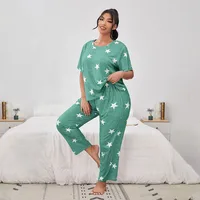 5XL Big Size Pajamas For Women Summer Autumn Faux Cotton Pajama Set  Short Sleeved Casual Loose Luxury Print Sleepwear Pijama - Image 3