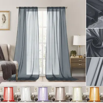 1/2 pezzi tenda trasparente in stile minimalista, Voile trasparente per l'arredamento del soggiorno, Tulle tascabile con asta per la decorazione domestica dell'hotel 1