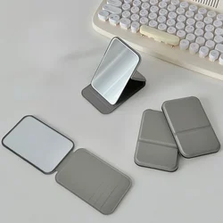 Portable Foldable PU Leather Makeup Mirror - Compact and Cute Handheld Design (Gray)