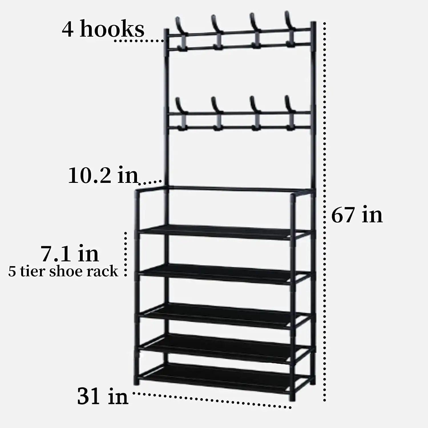 

Entry bench with Shoe Rack, Coat Rack with 5-Tier Storage，Multipurpose Hat and Rack for Entryway Hallway, Black