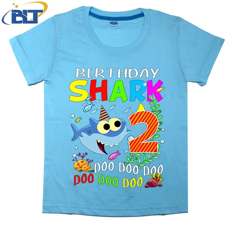 2-year-old kids birthday T-shirt shark print summer children's cotton short-sleeved boys and girls gift 5