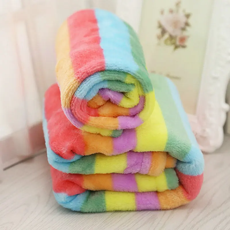 Pet Winter Warm Blankets Dogs Mat Rainbow Striped Blacket Soft Cozy